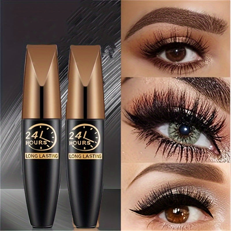 2Pcs 8D Silk Fiber Waterproof Mascara - Long-lasting, Dramatic Volume, Thickening & Curling for Eyelash Extension, Natural Look, Black